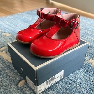 Jacadi Baby Girl First Step T-Bar Patent Leather Red Mary Jane Shoes Sz US 4.5
